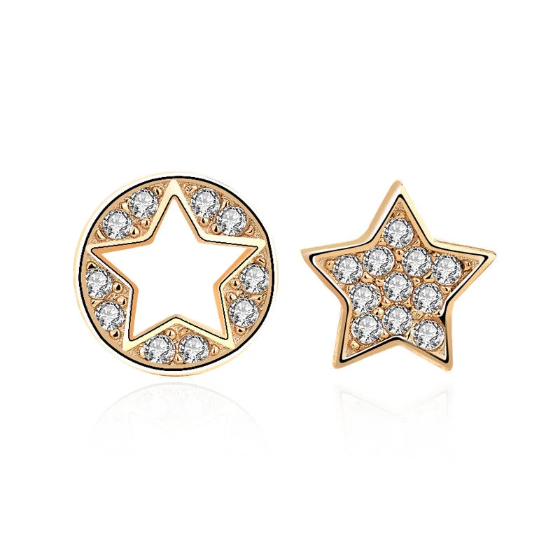 Geometric Drop Earrings for Trend -LOVCIA Asymmetric Sterling Silver Star Stud Earrings for Women with Cubic Zirconia