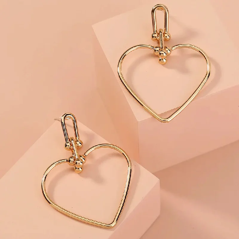 Detachable Drop Earrings with Charms -LOVCIA Elegant Heart-Shaped Zinc Alloy Stud Earrings with Electroplated Finish