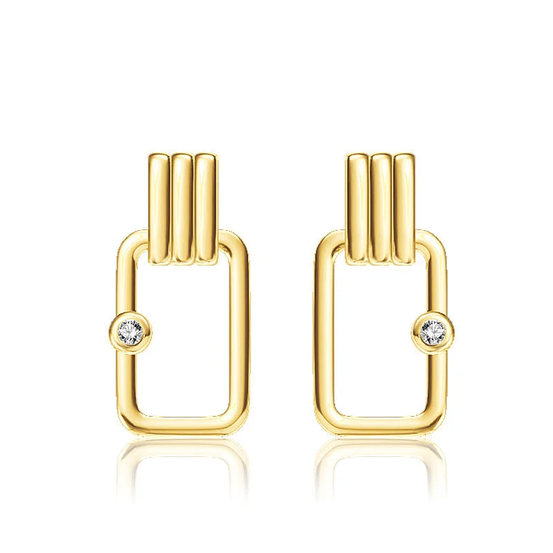 Push Back Drop Earrings for Convenience -LOVCIA Elegant Hollow Rectangle Cubic Zirconia 925 Sterling Silver Earrings for Women with 14K Gold Plating