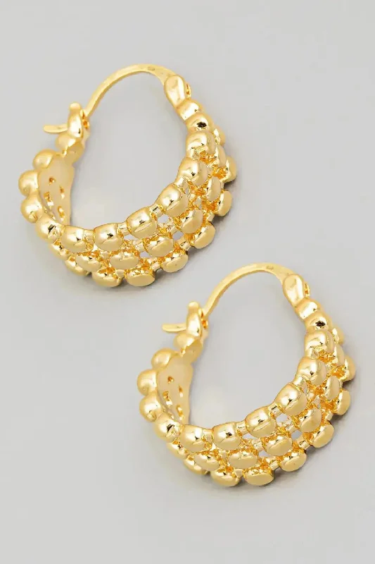 Leverback Drop Earrings for Comfort -LOVCIA Glam Metallic Beaded Hoop Earrings with Pincatch Design for Women