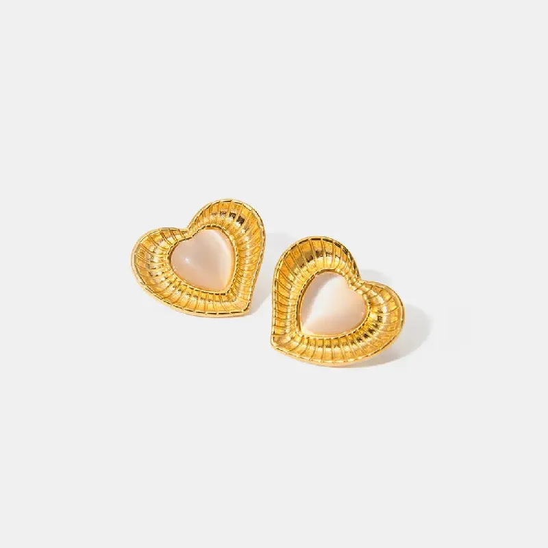 Retro Drop Earrings for Nostalgia -LOVCIA Heart-Shaped Cat's Eye Stone Earrings with 18K Gold Plating for Women