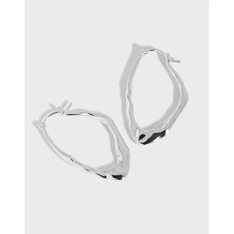 Hippie Drop Earrings with Beads -LOVCIA Irregular Geometric Solid 925 Sterling Silver Hoop Earrings for Women with 18K Gold or Rhodium Plating