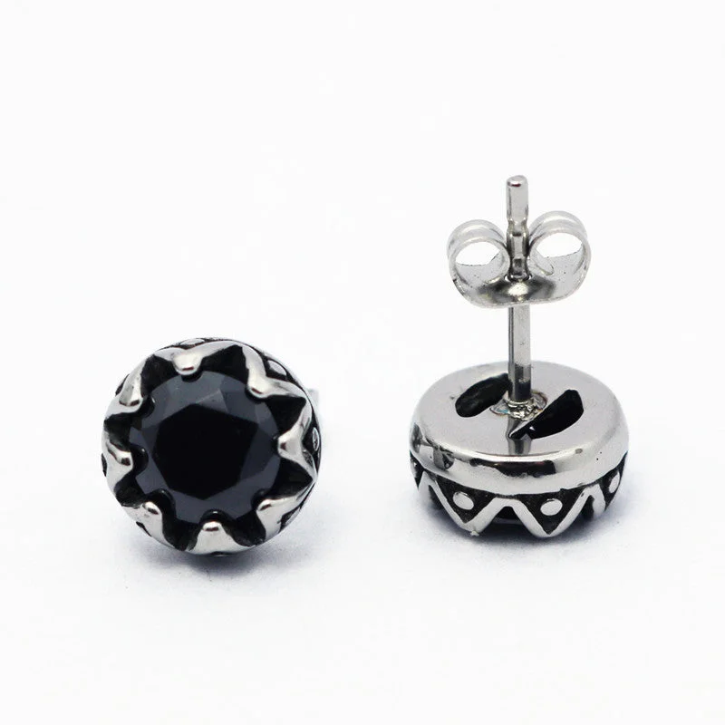 Drop Earrings with Floral Motifs -LOVCIA Retro Crown Style Titanium Steel Stud Earrings with Diamond Inlay