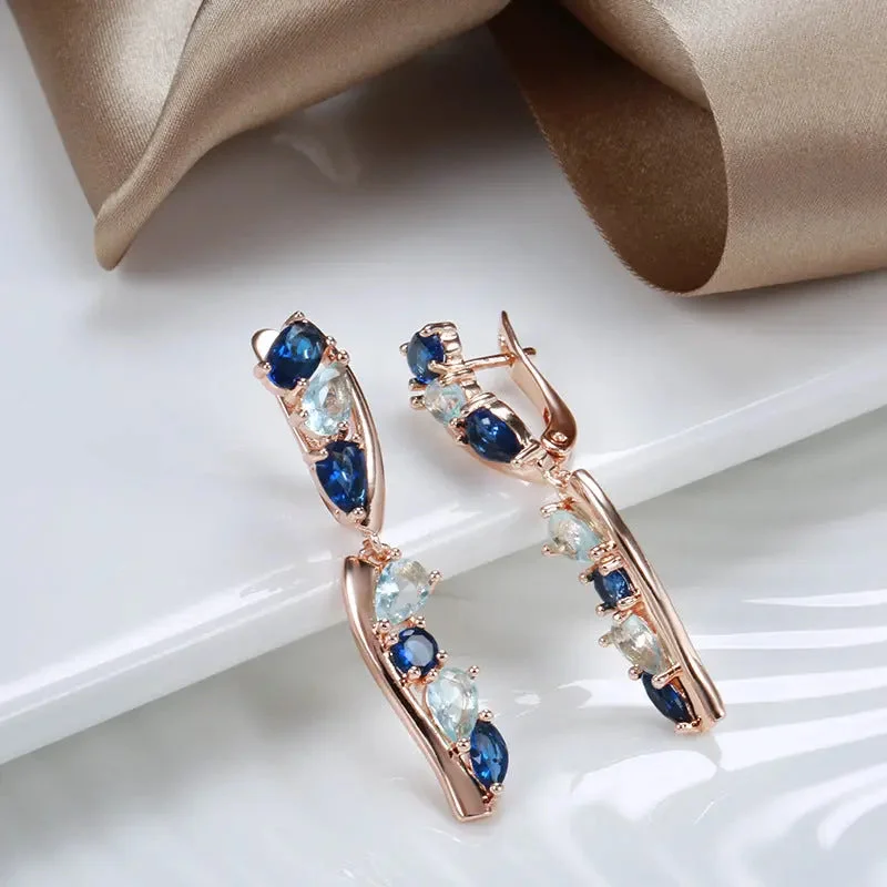 Maximalist Drop Earrings for Bling -LOVCIA Rose Gold U-Shaped Tassel Earrings for Women with Multi-Color Zircon