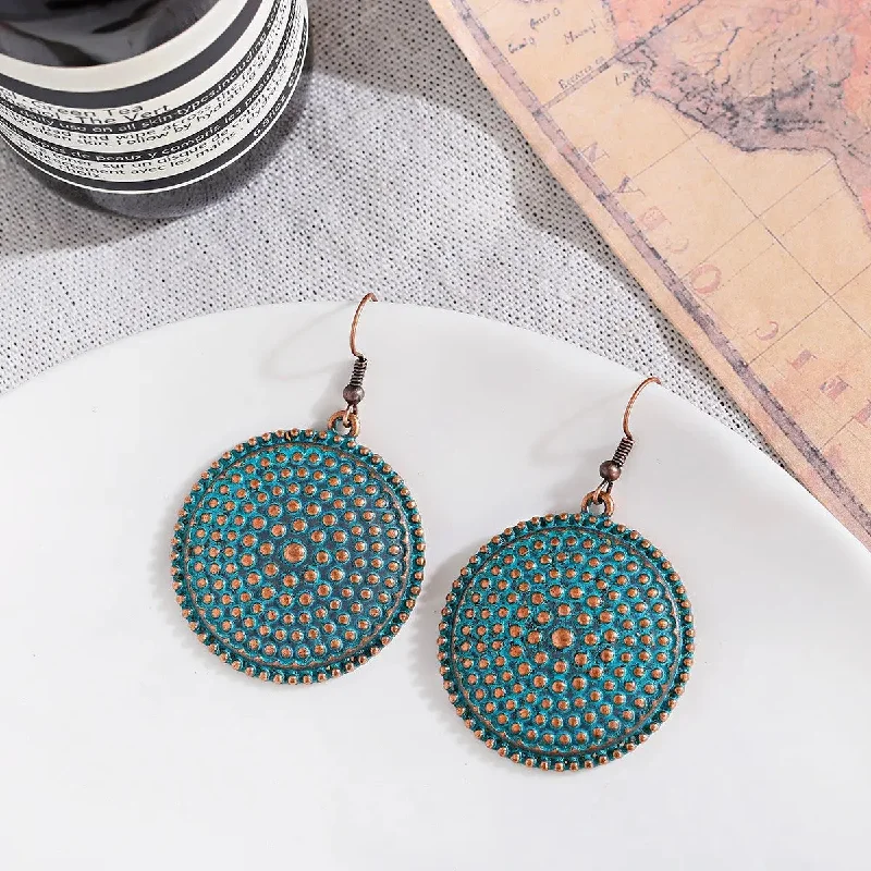 Drop Earrings with Embossed Patterns -LOVCIA Vintage Bronze Alloy Earrings with National Style Design