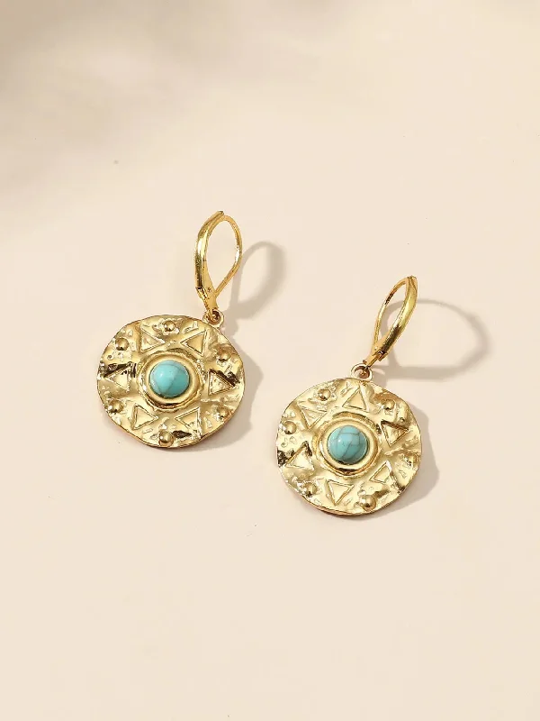 Drop Earrings for Bridesmaids Look -LOVCIA Vintage-Inspired Stainless Steel Compass Coin Earrings with Turquoise Inlay