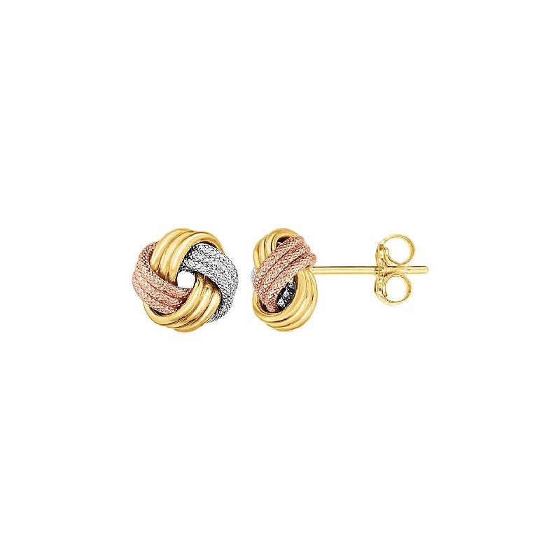 Drop Earrings for Birthday Celebration -LOVCIA Luxury Tri-Color 14k Gold Love Knot Earrings with Pushback Clasps