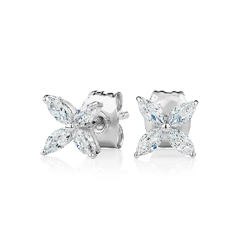 Drop Earrings for Evening Gown -Marquise stud earrings with 0.56 carats* of diamond simulants in sterling silver