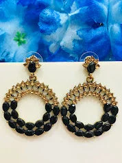 Rhinestone Drop Earrings for Sparkle -Dazzling Black Color Designer Earrings With Stones For Women