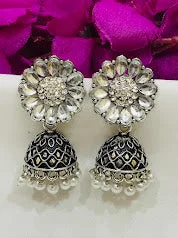 Drop Earrings with Enamel Coating -Elegant White Colored Oxidized Jhumka With Beads Earrings