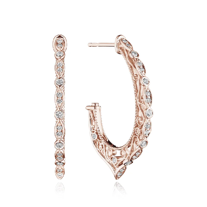 Drop Earrings with Textured Surface -Verragio Medium Filigree Diamond Hoop With Profile