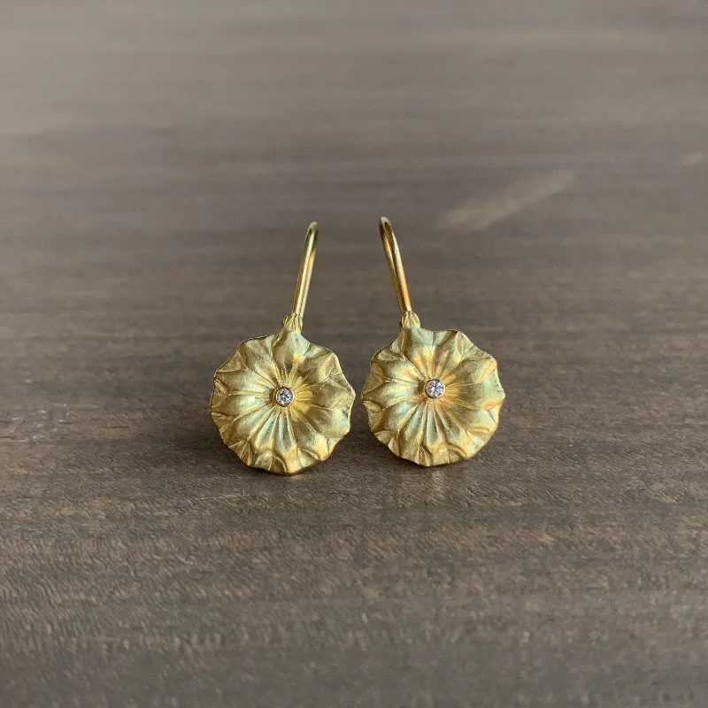 Drop Earrings with Chevron Designs -Gold Lotus Earrings with Diamonds