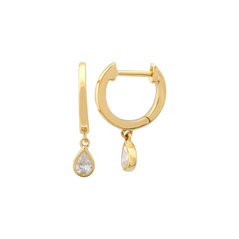 Drop Earrings with Enamel Coating -Mini Huggies with Pear Diamond Drops