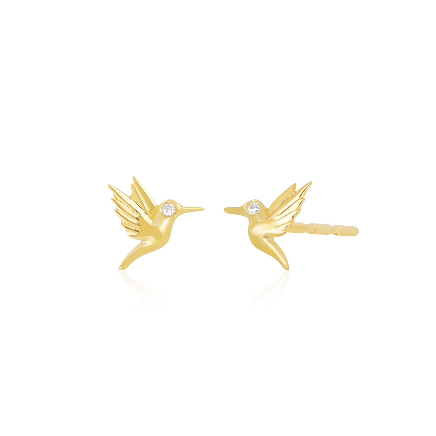 Studded Drop Earrings with Gemstones -Mini Hummingbird Stud Earrings with Diamond Eye