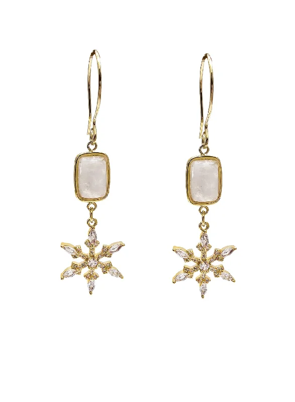 African Drop Earrings with Culture -White Moonstone With Snowflake Dangle Earrings NE011