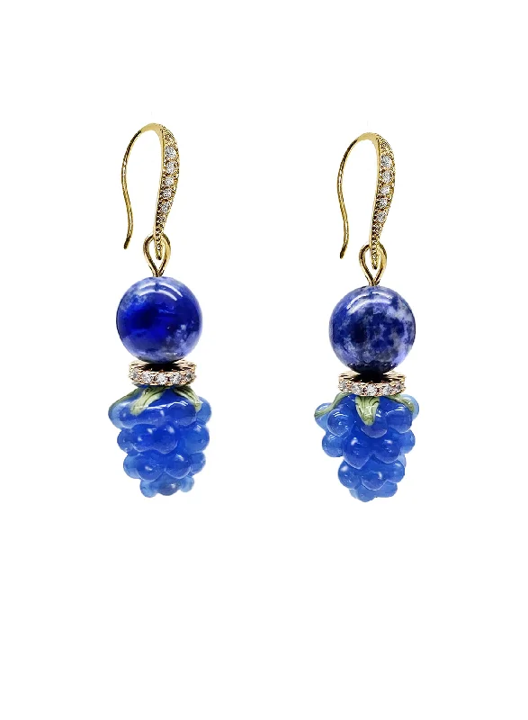 Punk Drop Earrings with Spikes -Lapis Lazuli With Blue Raspberry Earrings NE029