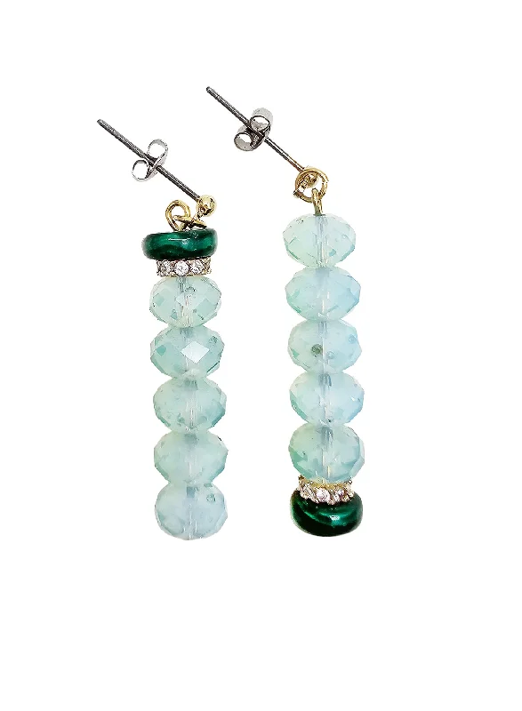 Gothic Drop Earrings with Dark Tone -Malachite With Opal Asymmetric Earrings NE030