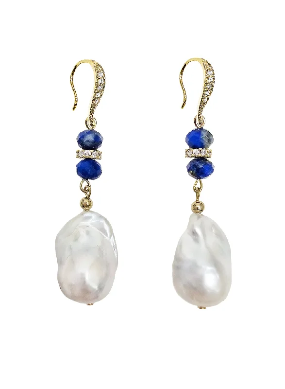 Animal Print Drop Earrings for Fun -Elegance Baroque Pearls With Lapis Dangle Earrings NE043