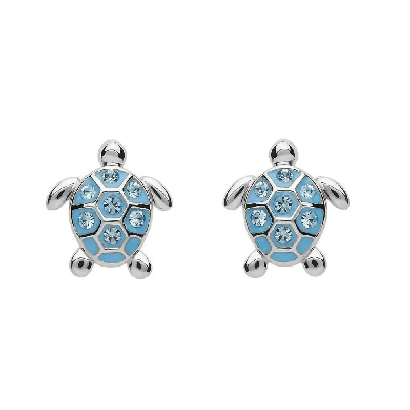 Heart Shaped Drop Earrings for Love -Ocean : Stud Turtle Earrings with Blue Crystals