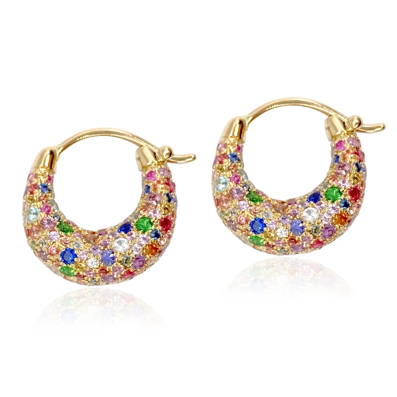 Floral Drop Earrings with Petals -One of a Kind Sugar Dipped Hoop Earrings with Mixed Gemstones