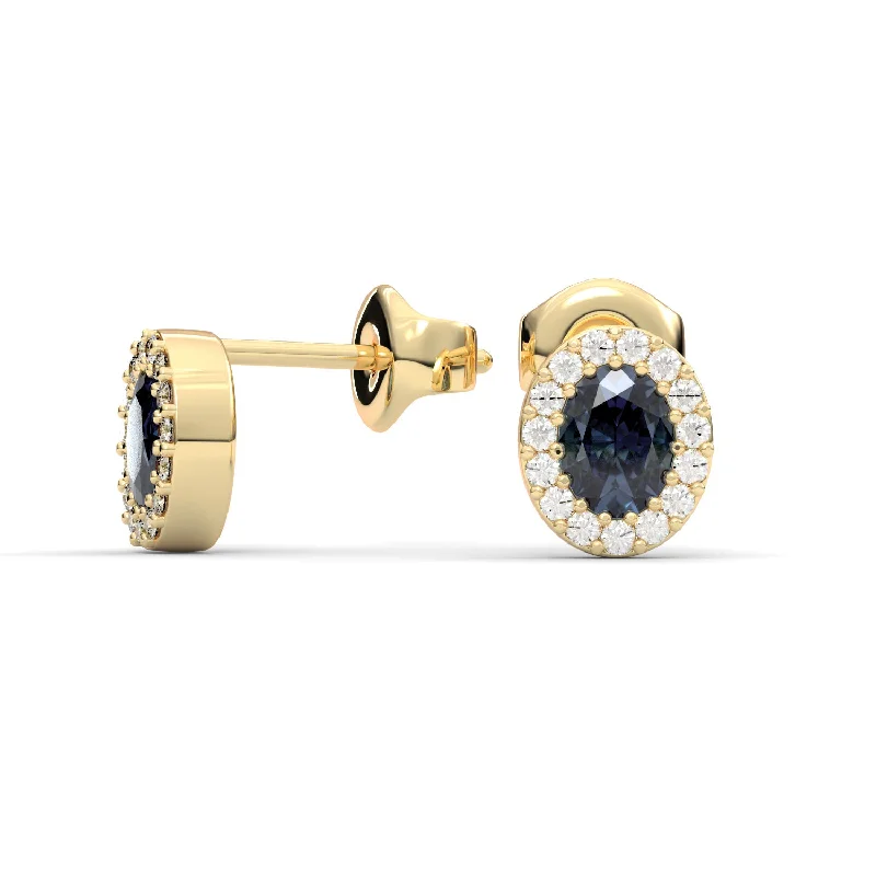 Drop Earrings for Prom Night -Oval Sapphire with Diamond Halo Earrings