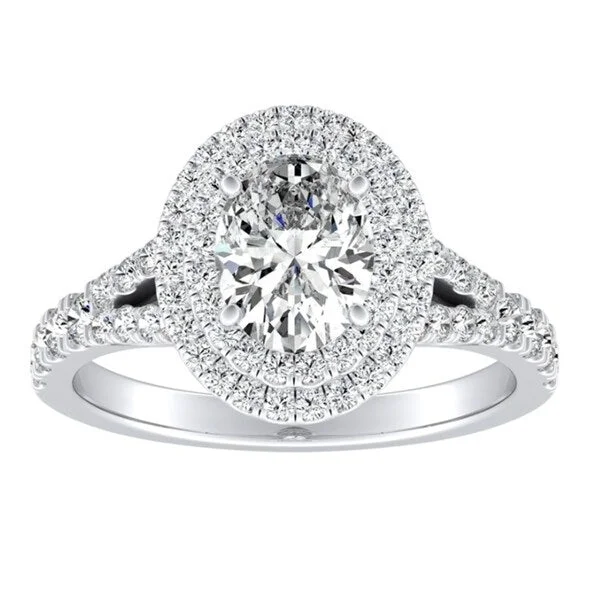 Engagement rings with floral-inspired sapphire bands -Oval Shape Halo Diamond Engagement Ring 1ctw 18k Gold by Auriya