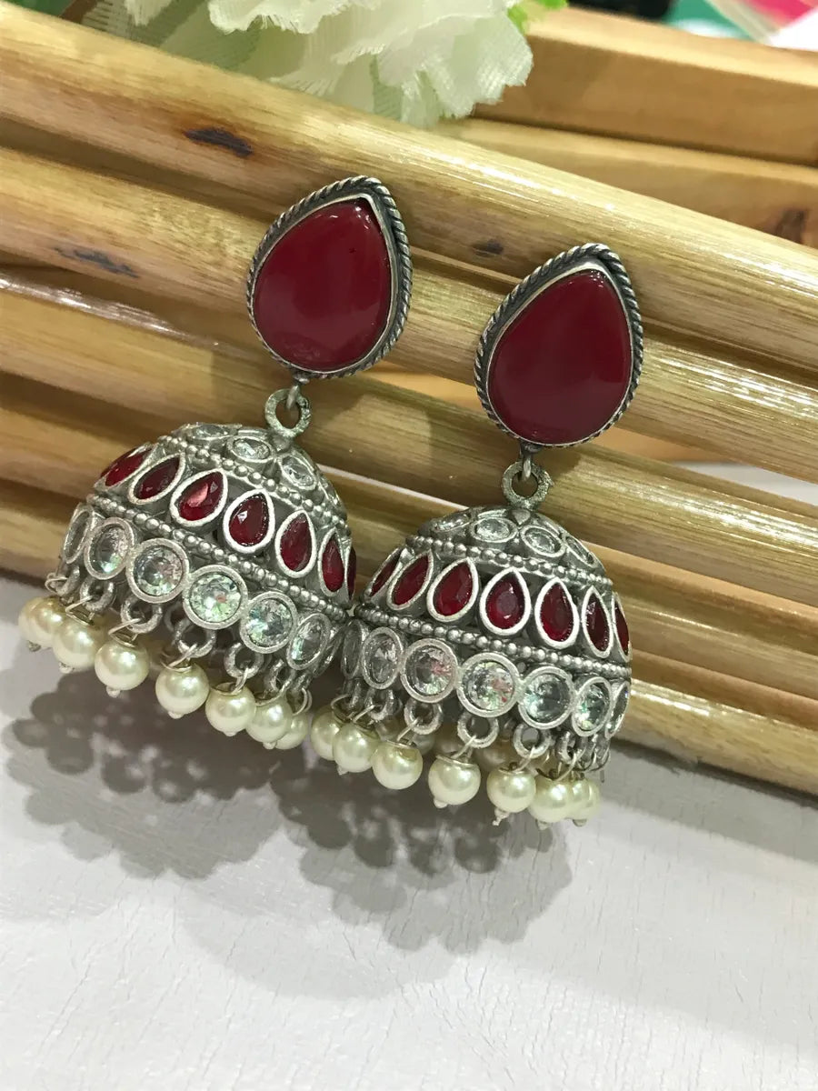 Gold Drop Earrings for Women -Oxidized Beautiful Jhumka Earrings With AD Stones