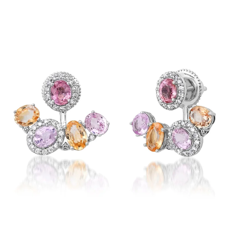 Heavy Duty Drop Earrings for Durability -One of A Kind Pastel Pair of Sapphires & Diamond Studs with Accent Ear Jackets