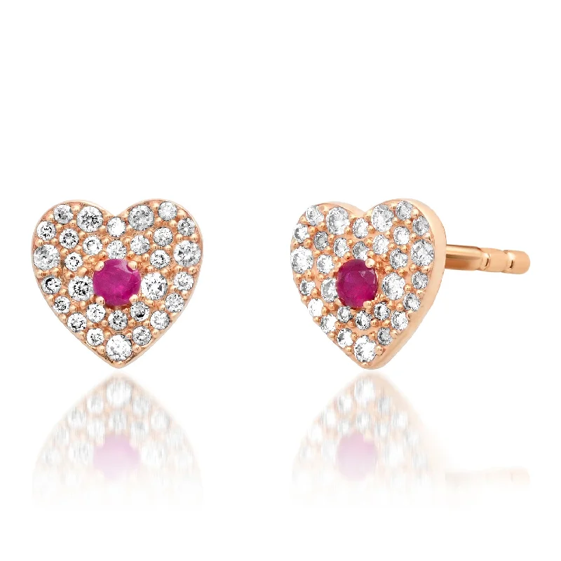 Drop Earrings with Filigree Work -Pave Heart with Gemstone Center Stud Earrings