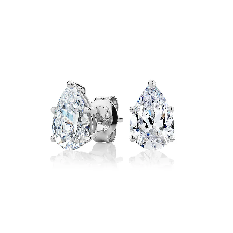 Crystal Drop Earrings for Sparkle -Pear stud earrings with 2 carats* of diamond simulants in 10 carat white gold