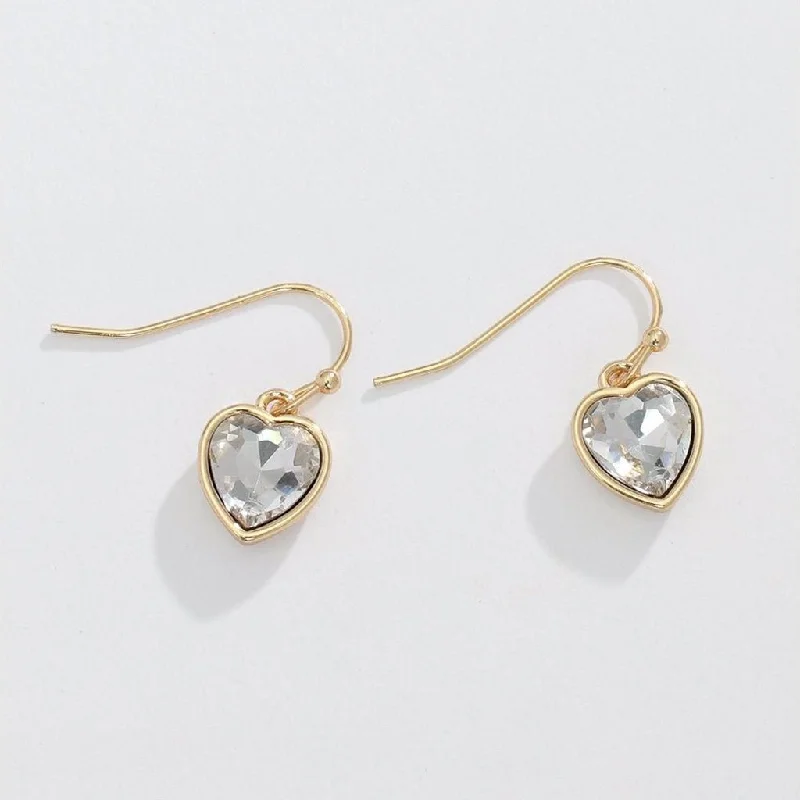 Drop Earrings for Everyday Glamour -Periwinkle by Barlow : Gold hearts with crystal inlay - Earrings