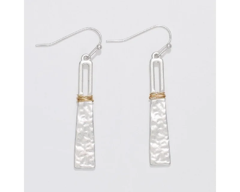 Drop Earrings with Leaf Motifs -Periwinkle by Barlow :  Hammered Matte Silver Drops with gold wire wrap - Earrings