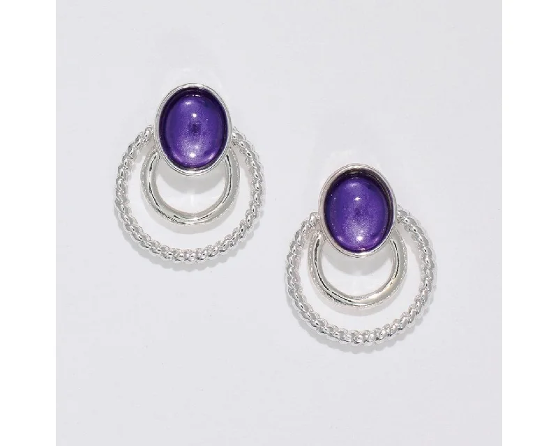 Drop Earrings for Mother's Day -Periwinkle by Barlow : Double silver rings with blue-violet gem - Earrings