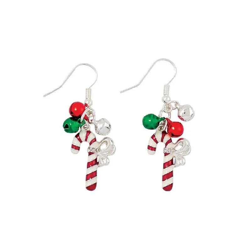 Drop Earrings with Infinity Symbols -Periwinkle by Barlow : Red & White Candy Canes With Bells - Earrings