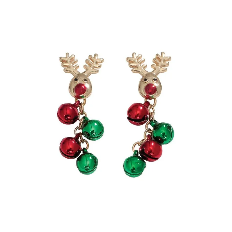 Drop Earrings with Keyhole Designs -Periwinkle by Barlow : Rudolph With Bells - Earrings