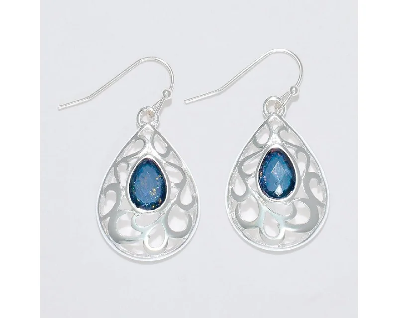 Drop Earrings with Star Motifs -Periwinkle by Barlow : Silver cutouts with blue faceted shimmer - Earrings