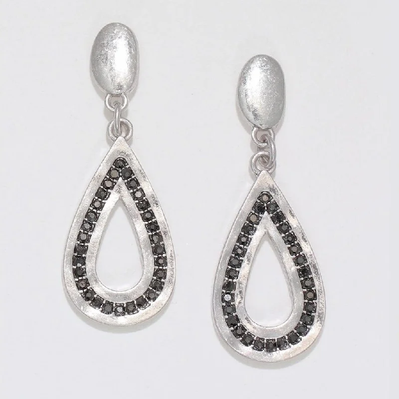 Drop Earrings for Formal Attire -Periwinkle by Barlow : Silver drops with gray crystals - Earrings