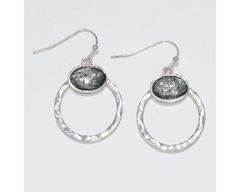 Drop Earrings for Travel Look -Periwinkle by Barlow :  Silver Open Circle with Shimmering gray Inlay - Earrings