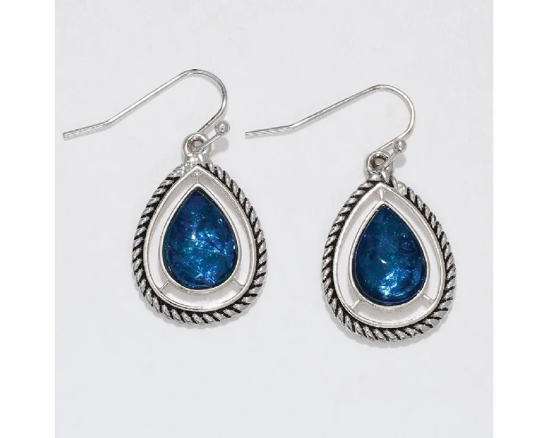 Drop Earrings for Bridesmaids Look -Periwinkle by Barlow : Silver Rope Teardrops with Blue Inlay - Earrings