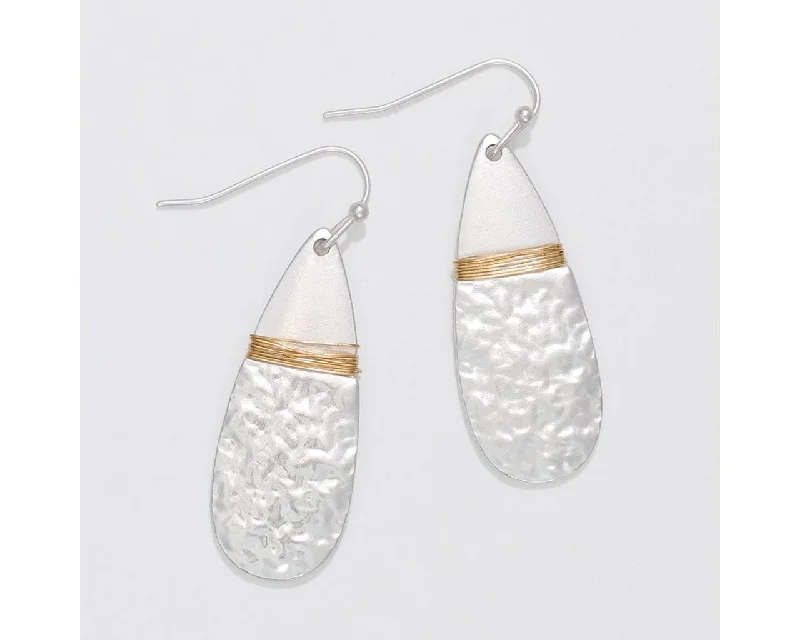 Drop Earrings for Festival Style -Periwinkle by Barlow :  Textured matte silver drops with gold wire wrap - Earrings