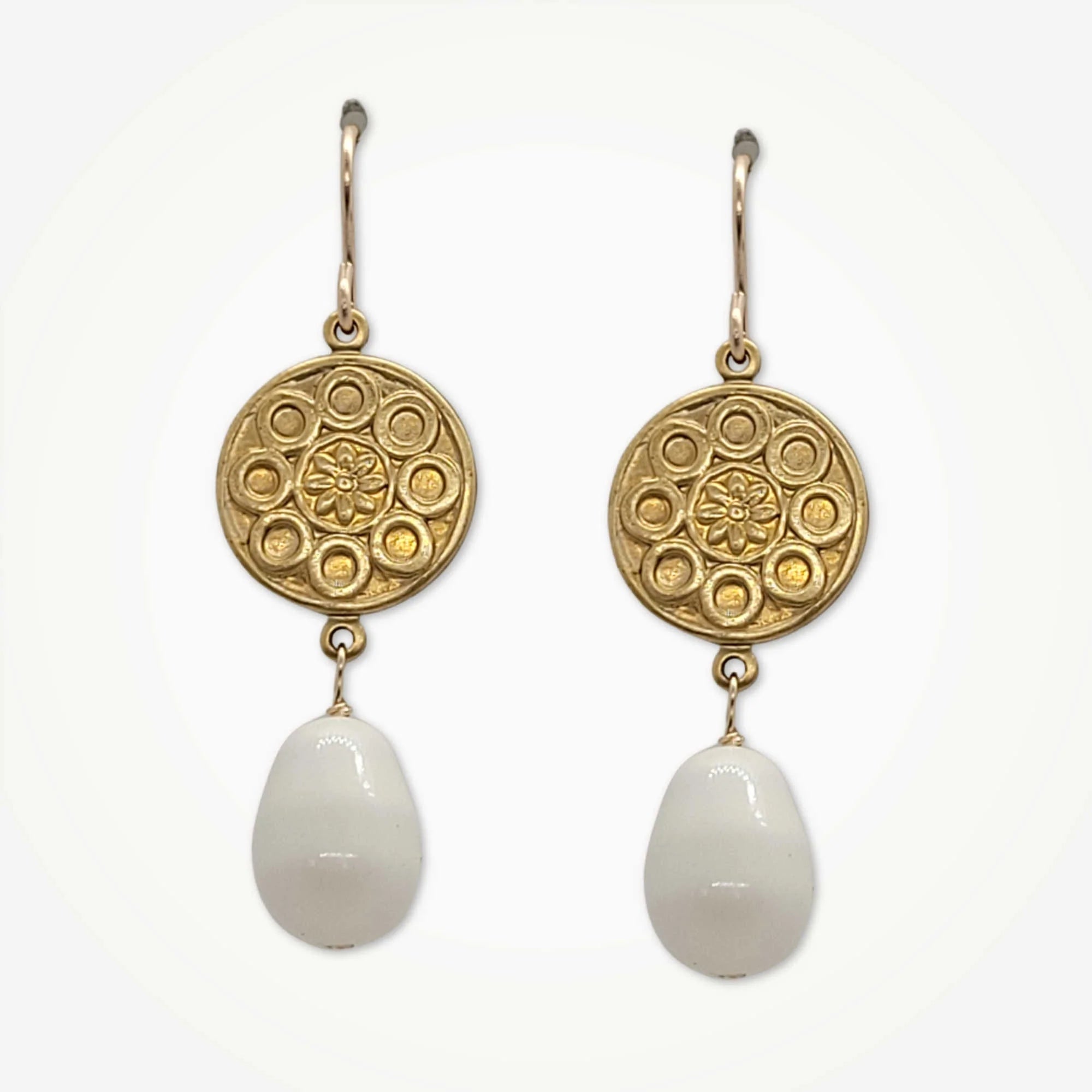 Drop Earrings for School Uniform -Medallion Earrings with Opaque Pearl