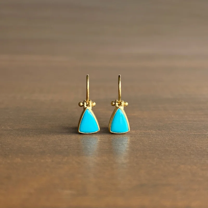 Heart Shaped Drop Earrings for Love -Petite Sleeping Beauty Turquoise Triangle Earrings with Clasps