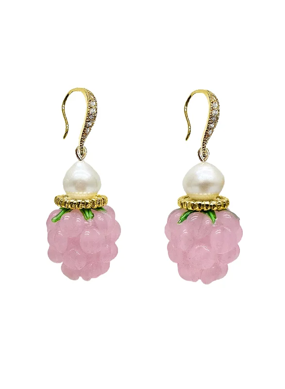 Drop Earrings for Festival Style -Pink Raspberry With Freshwater Pearls Earrings LE006