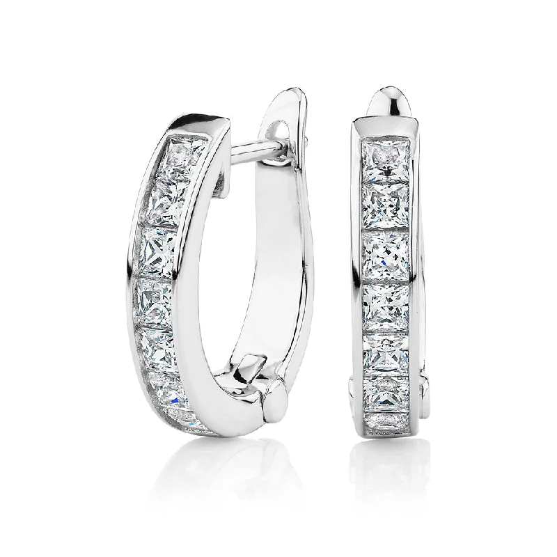 Drop Earrings for Festival Style -Princess Cut hoop earrings with 0.84 carats* of diamond simulants in sterling silver