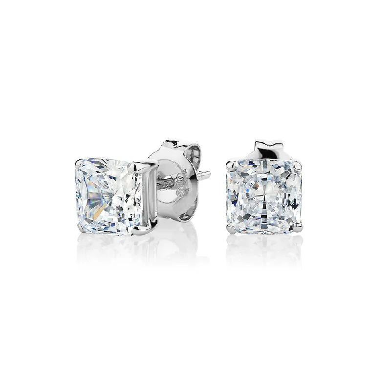 Diamond Drop Earrings for Luxury -Princess Cut stud earrings with 2 carats* of diamond simulants in 10 carat white gold