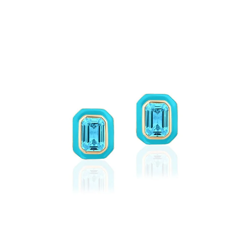 Round Drop Earrings for Classic -Queen Emerald Cut with Enamel Frame Stud Earrings