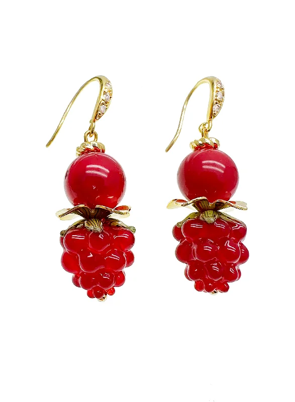 Gothic Drop Earrings with Dark Tone -Red Coral with Rasberry Earrings JE002