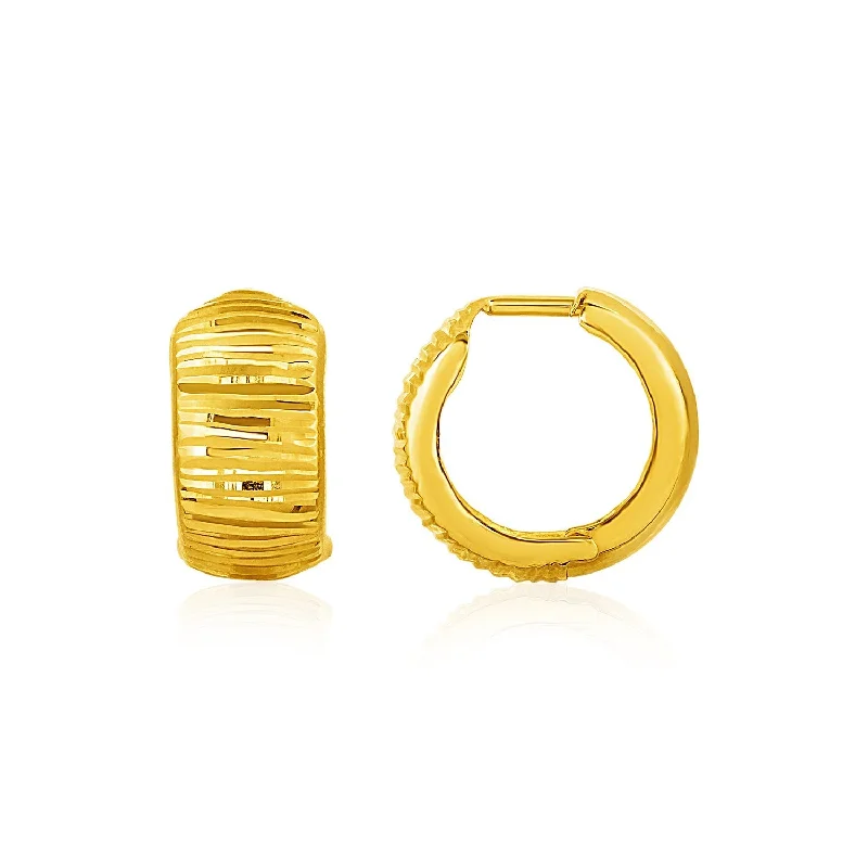 Drop Earrings for Prom Night -LOVCIA Luxury Reversible 10k Yellow Gold Snuggable Hoop Earrings with Textured and Smooth Finishes