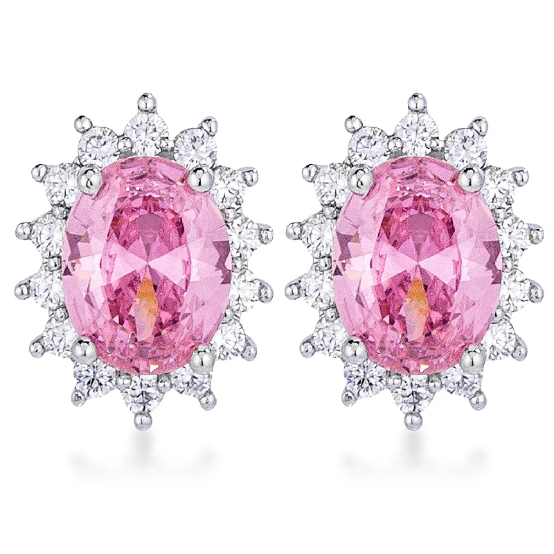 Drop Earrings with Filigree Work -LOVCIA Elegant Petite Oval Earrings with Rhodium Plated Pink Finish