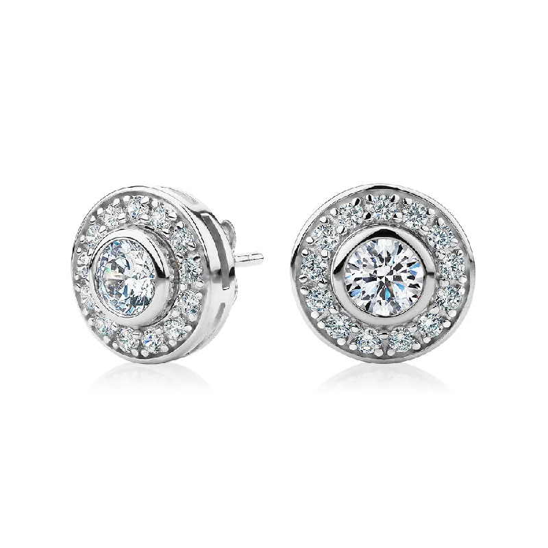 Round Drop Earrings for Classic -Round Brilliant halo stud earrings with 1.9 carats* of diamond simulants in sterling silver